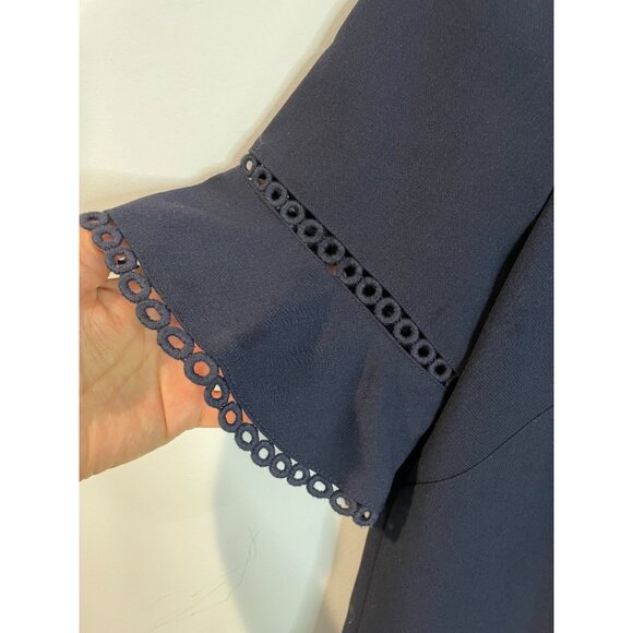 LOFT Petites 10P Navy Blue Shift Dress With Eyelet Trim Sleeves Short Sleeve - Picture 3 of 14